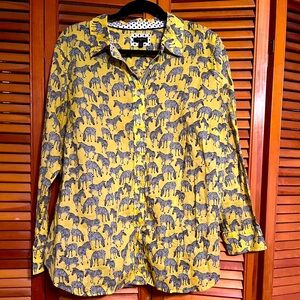Talbots yellow zebra print button up shirt